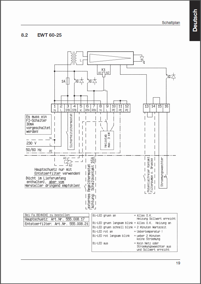 Extract from operation manual in German