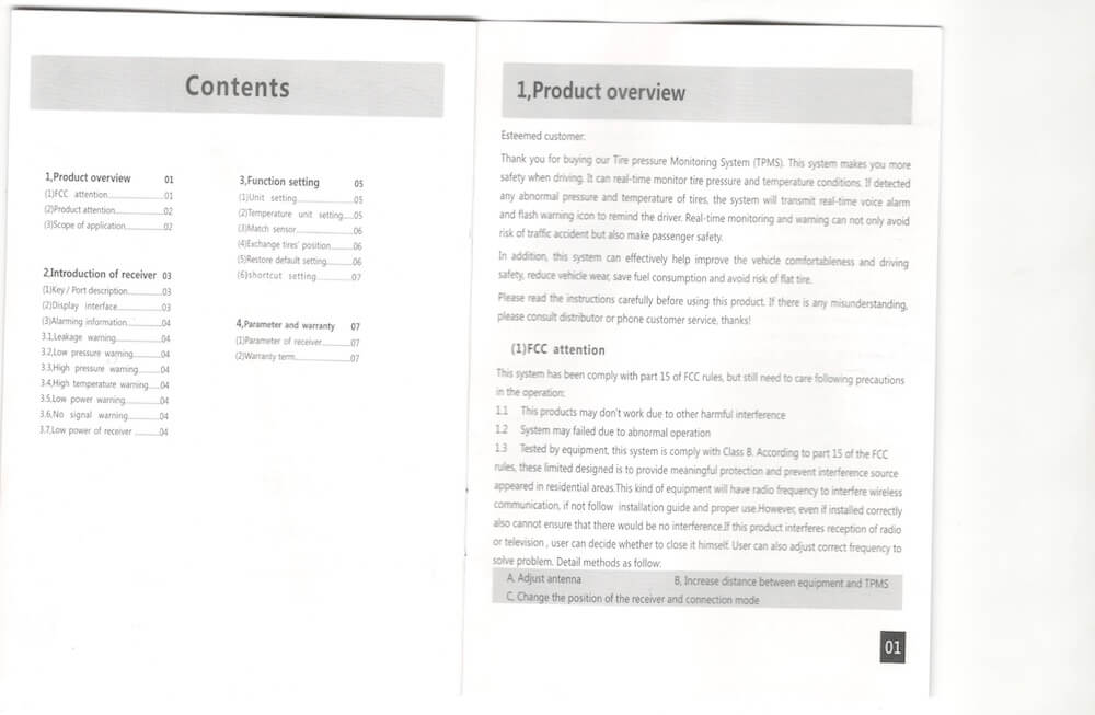 Extract from operation manual in English