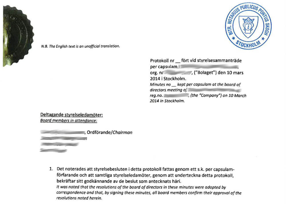 An extract from the minutes of a meeting before translation