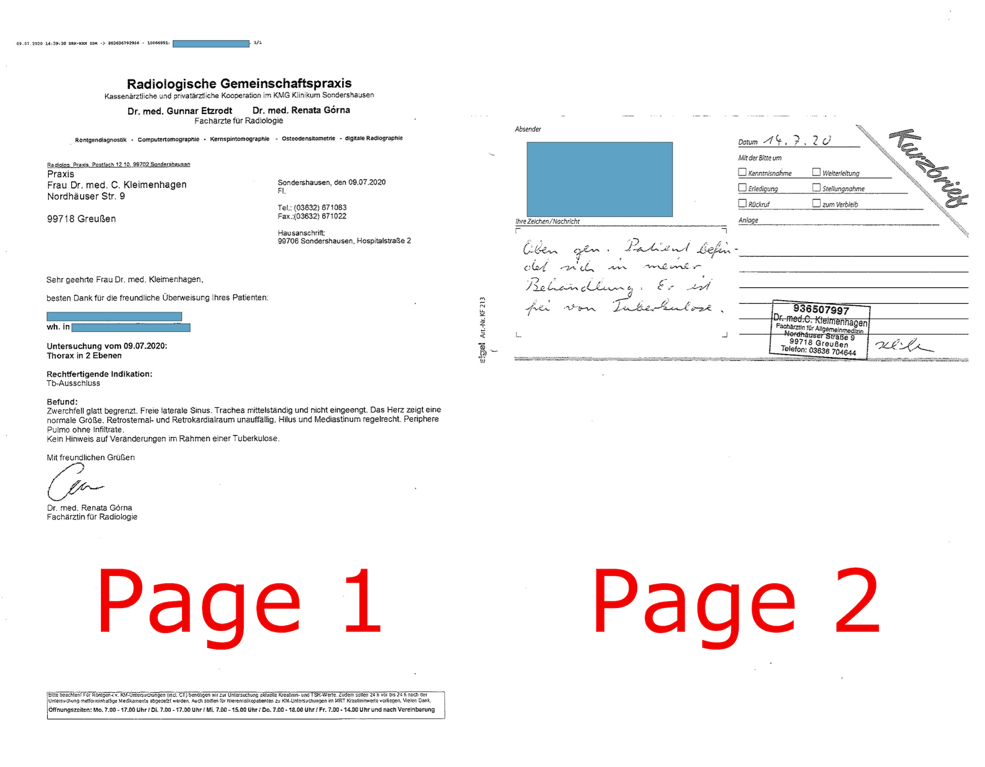 A medical examination report in German before translation