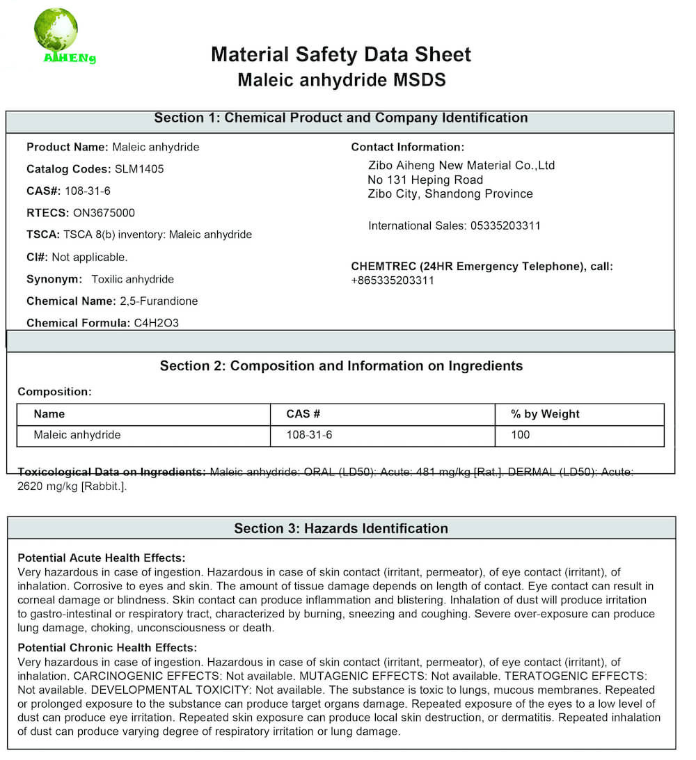 The first page of an SDS in English