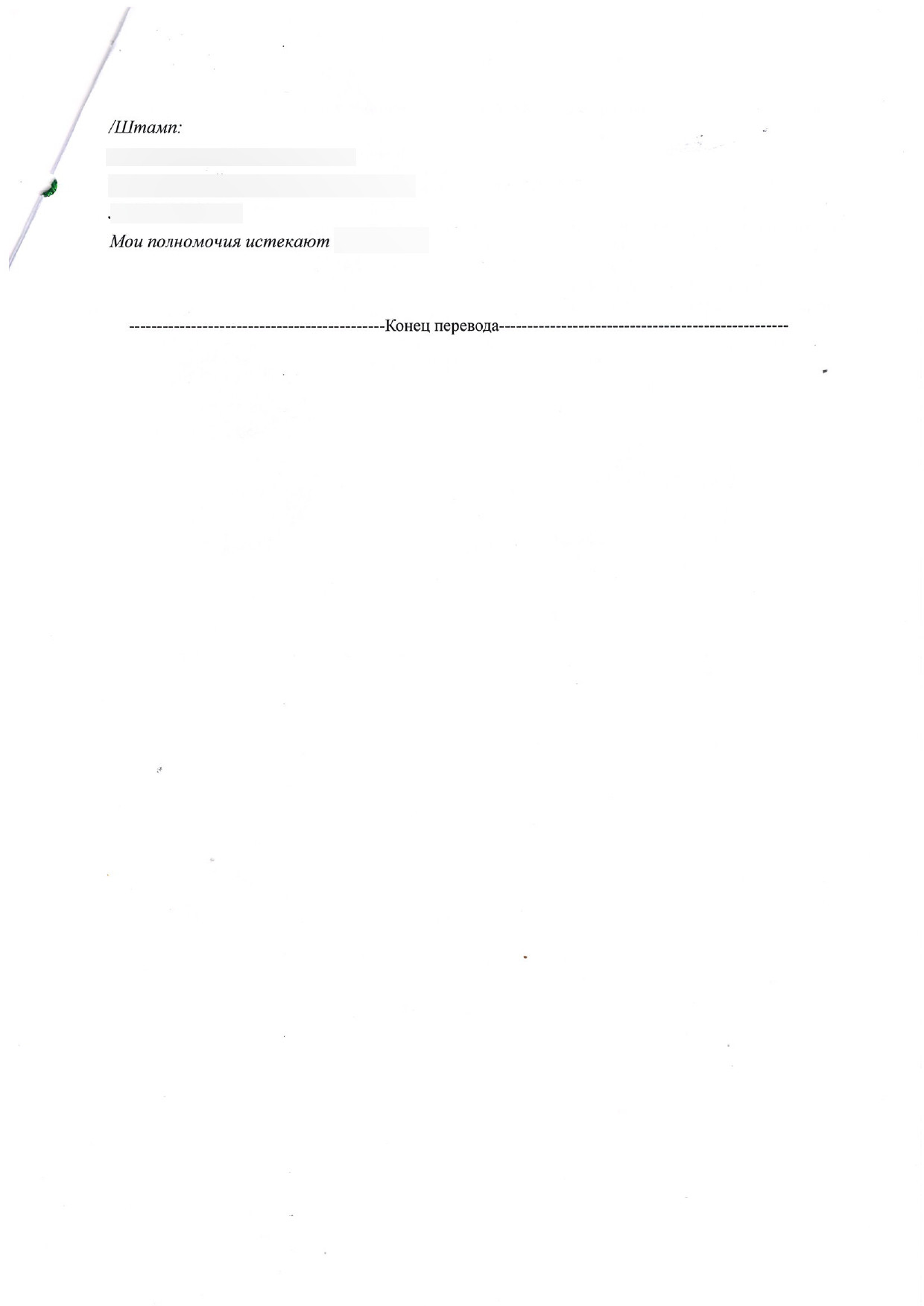 Consent translated from English into Russian, page two