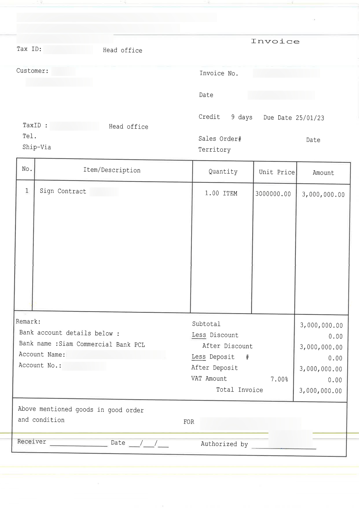Source invoice in English