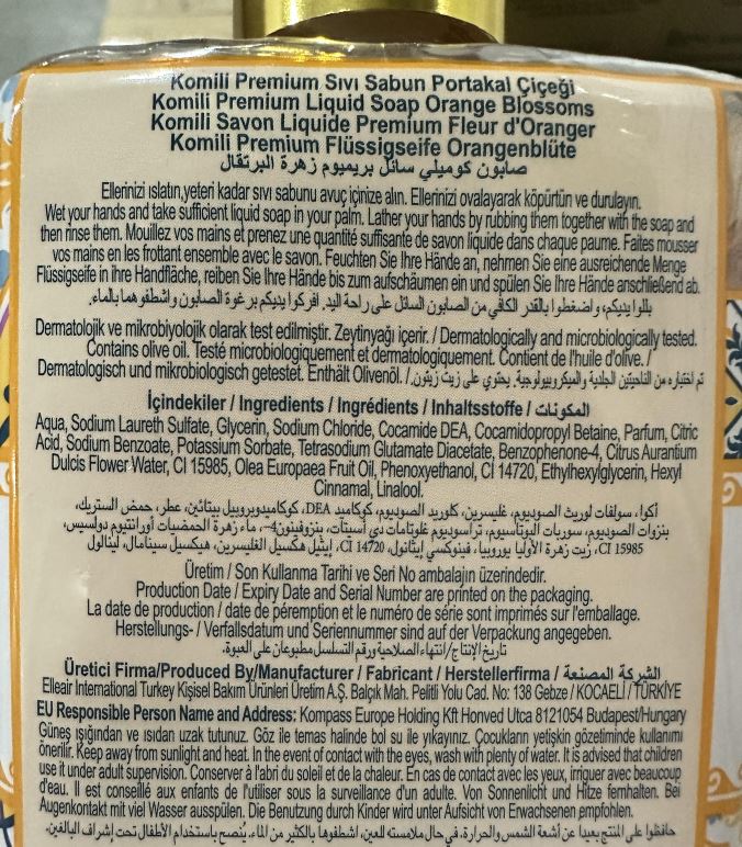 A photo of a label in Turkish